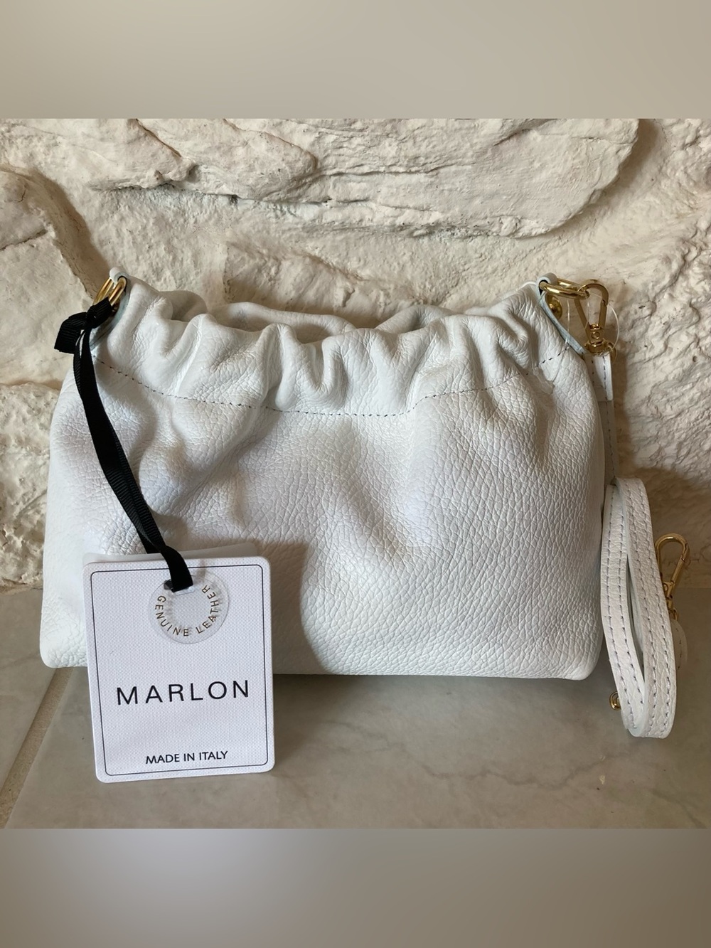NWT White Marlon clutch/ crossbody crafted in Italy from genuine Italian leather
